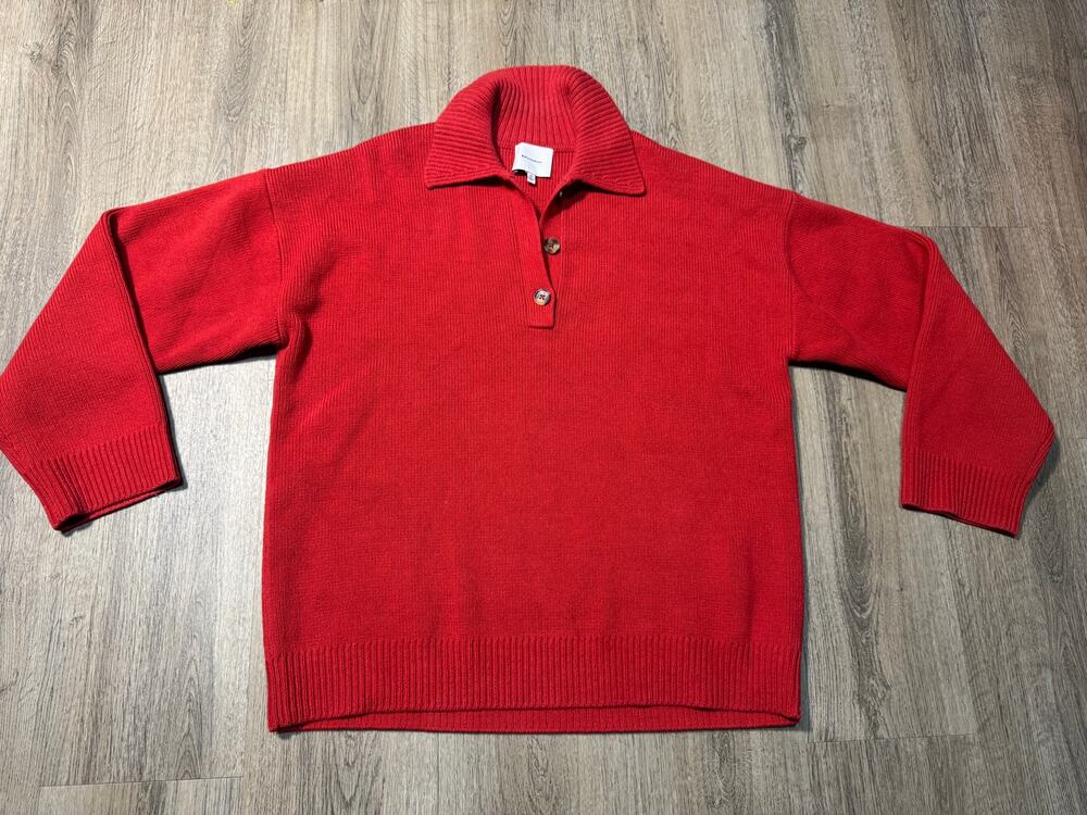 Reformation Women's Organic Cotton Red Ribbed Collared Pullover Sweater